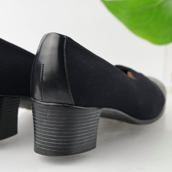 Munro Womens Julie Pump Size 11 NARROW Navy Satin Cap Toe Block Heel Slip On - Picture 3 of 12